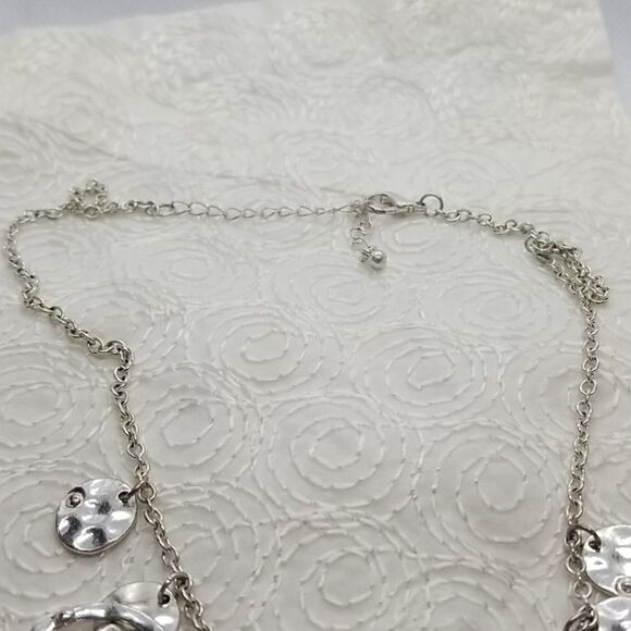 Necklace Circle Drops Silver Multiple Chain Necklace - Picture 8 of 9